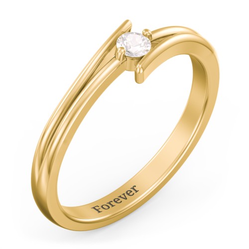 Double Line Bypass Ring – 14K Yellow Gold with Cubic Zirconia