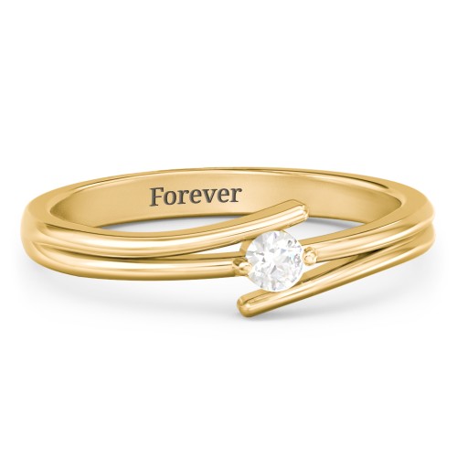 Double Line Bypass Ring – 14K Yellow Gold with Cubic Zirconia