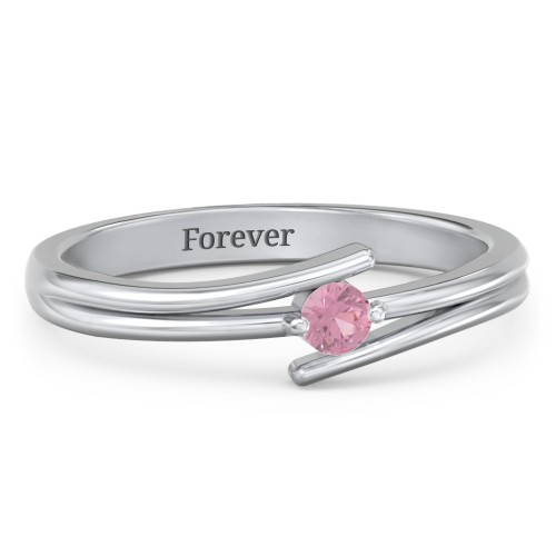 Double Line Bypass Ring – Sterling Silver with Pink Tourmaline