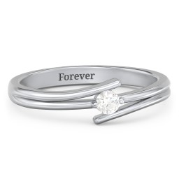 Double Line Bypass Ring in 925 Sterling Silver with Cubic Zirconia