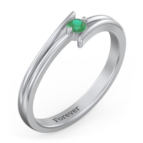 Double Line Bypass Ring – Sterling Silver with Emerald
