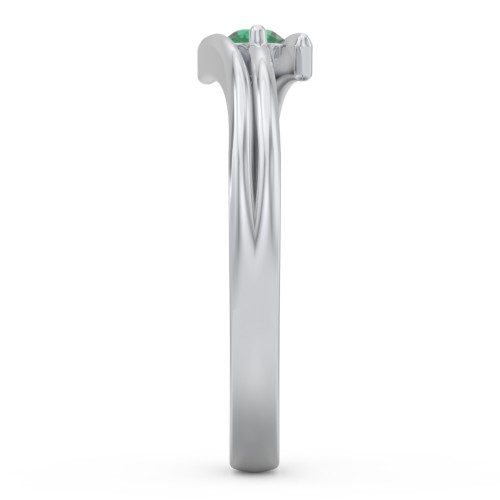 Double Line Bypass Ring – Sterling Silver with Emerald