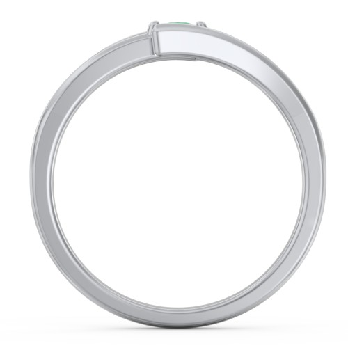 Double Line Bypass Ring – Sterling Silver with Emerald