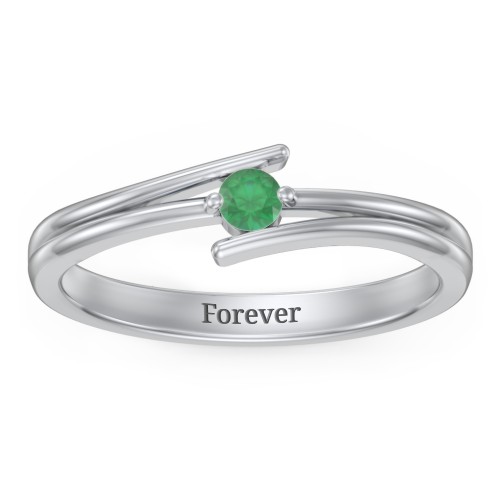 Double Line Bypass Ring – Sterling Silver with Emerald