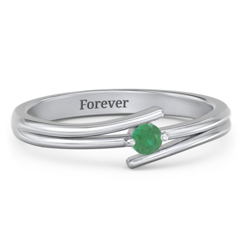 Double Line Bypass Ring – Sterling Silver with Emerald