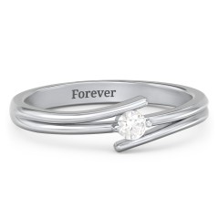 Double Line Bypass Ring – 10K White Gold with Cubic Zirconia