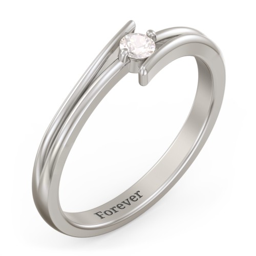 Double Line Bypass Ring – 10K White Gold with Cubic Zirconia