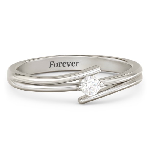 Double Line Bypass Ring – 10K White Gold with Cubic Zirconia