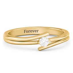 Double Line Bypass Ring in 10K Solid Yellow Gold with Cubic Zirconia
