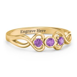 Twin Hearts with Centre Bezel Ring in 18K Gold Plated Silver with Amethyst