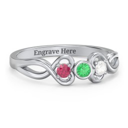 Twin Hearts with Centre Bezel Ring in 925 Sterling Silver with Emerald, Ruby, and Cubic Zirconia