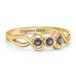 Twin Hearts with Centre Bezel Ring in 18K Gold Plated Silver with Smokey Quartz