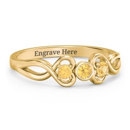 Twin Hearts with Centre Bezel Ring in 18K Gold Plated Silver with Citrine