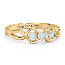 Twin Hearts with Centre Bezel Ring in 18K Gold Plated Silver with Blue Topaz