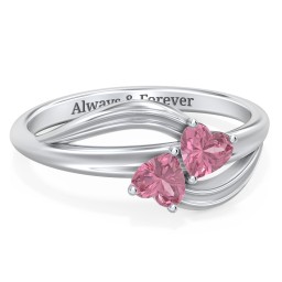 A "Couple" of Hearts Ring in 925 Sterling Silver with Pink Tourmaline