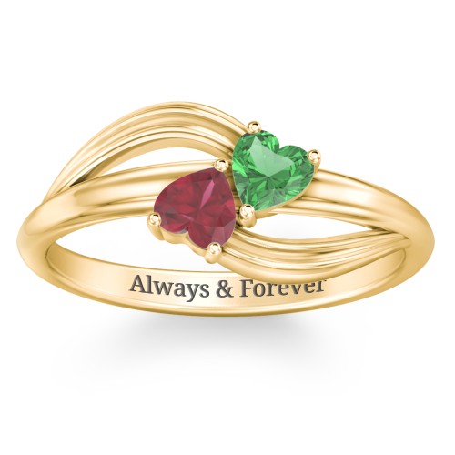 A "Couple" of Hearts Ring – 10K Yellow Gold with Emerald and Ruby