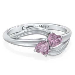 A "Couple" of Hearts Ring in 925 Sterling Silver with Alexandrite