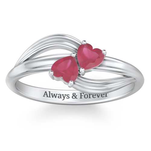 A "Couple" of Hearts Ring – Sterling Silver with Ruby