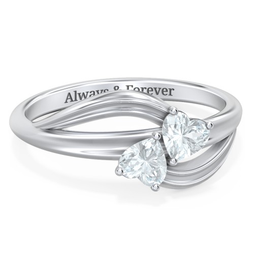 A "Couple" of Hearts Ring – Sterling Silver with Aquamarine