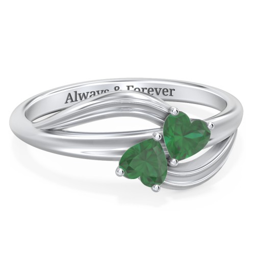 A "Couple" of Hearts Ring – Sterling Silver with Emerald