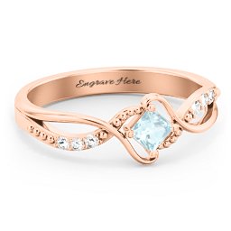 Solitaire Princess Cut Ring with Twisted Split Shank and Accents