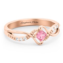 Solitaire Princess Cut Ring with Twisted Split Shank and Accents