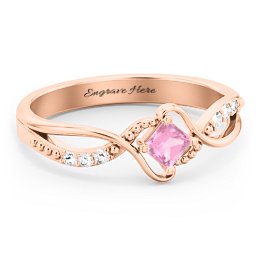 Solitaire Princess Cut Ring with Twisted Split Shank and Accents