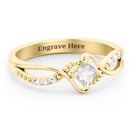 Solitaire Princess Cut Ring with Twisted Split Shank and Accents