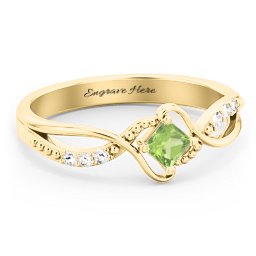Solitaire Princess Cut Ring with Twisted Split Shank and Accents