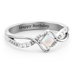 Solitaire Princess Cut Ring with Twisted Split Shank and Accents