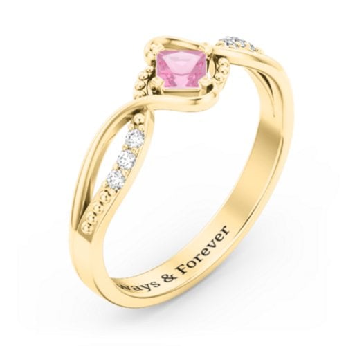 Solitaire Princess Cut Ring with Twisted Split Shank and Accents