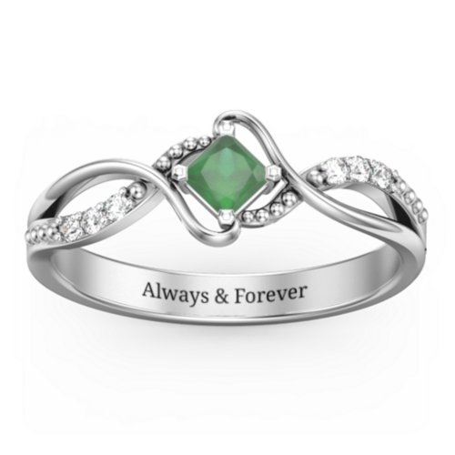 Solitaire Princess Cut Ring with Twisted Split Shank and Accents