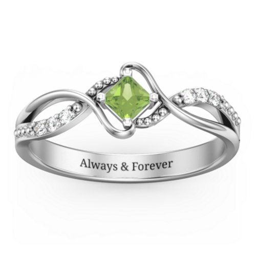 Solitaire Princess Cut Ring with Twisted Split Shank and Accents
