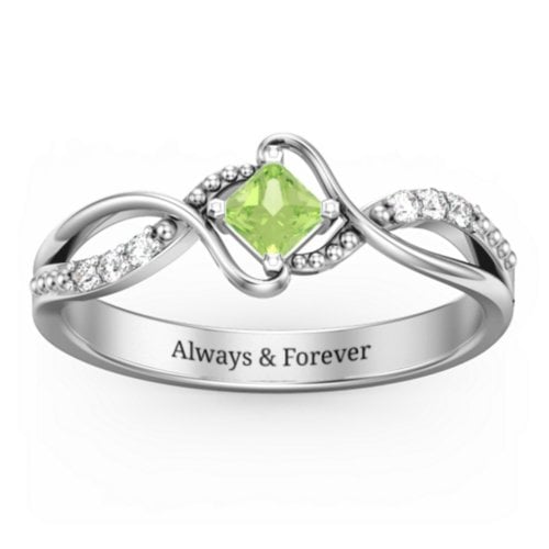 Solitaire Princess Cut Ring with Twisted Split Shank and Accents