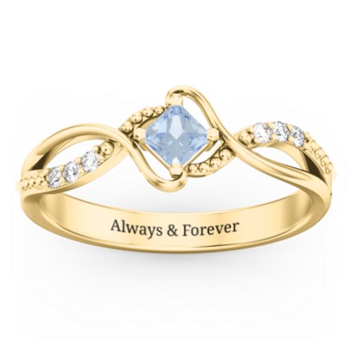 Solitaire Princess Cut Ring with Twisted Split Shank and Accents