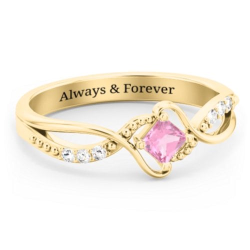 Solitaire Princess Cut Ring with Twisted Split Shank and Accents