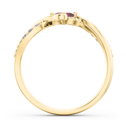 Solitaire Princess Cut Ring with Twisted Split Shank and Accents – 18K Gold Plated Silver with Ruby and Cubic Zirconia
