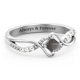 Solitaire Princess Cut Ring with Twisted Split Shank and Accents in 925 Sterling Silver with Smokey Quartz