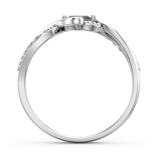 Solitaire Princess Cut Ring with Twisted Split Shank and Accents – Sterling Silver with Alexandrite and Cubic Zirconia