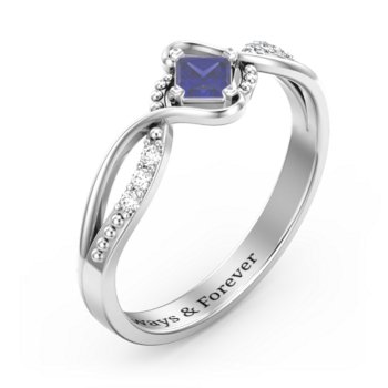 Solitaire Princess Cut Ring with Twisted Split Shank and Accents
