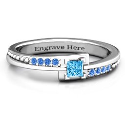 Princess Cut Ring with Accents in 925 Sterling Silver with Blue Topaz and Fancy Blue Premium Zirconia
