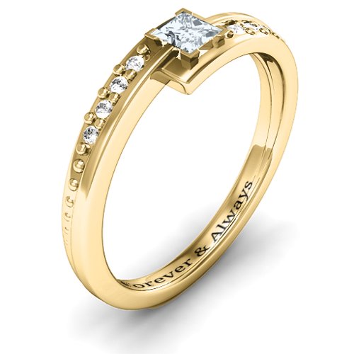 Princess Cut Ring with Accents – 10K Yellow Gold with Cubic Zirconia and White Premium Zirconia
