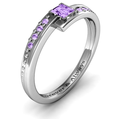 Princess Cut Ring with Accents – Sterling Silver with Amethyst and Amethyst Premium Zirconia