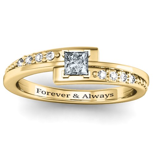 Princess Cut Ring with Accents – 10K Yellow Gold with Cubic Zirconia and White Premium Zirconia