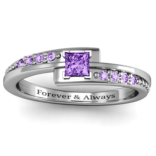 Princess Cut Ring with Accents – Sterling Silver with Amethyst and Amethyst Premium Zirconia