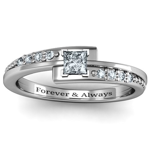 Princess Cut Ring with Accents – Sterling Silver with Diamond