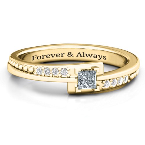 Princess Cut Ring with Accents – 10K Yellow Gold with Cubic Zirconia and White Premium Zirconia