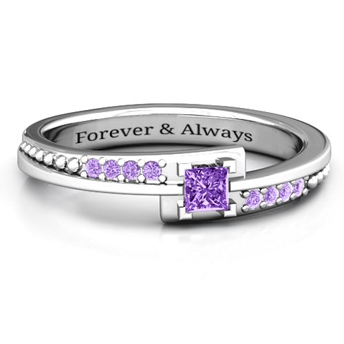 Princess Cut Ring with Accents – Sterling Silver with Amethyst and Amethyst Premium Zirconia