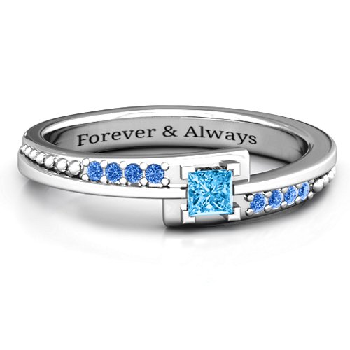 Princess Cut Ring with Accents – Sterling Silver with Blue Topaz and Fancy Blue Premium Zirconia
