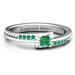 Princess Cut Ring with Accents in 925 Sterling Silver with Emerald and Green Premium Zirconia
